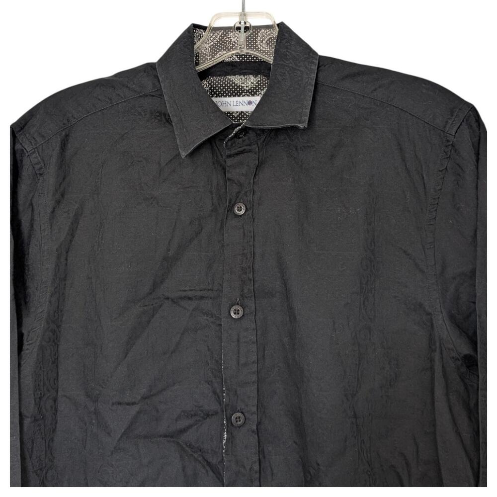 John Lennon Shirt Mens Small Black Long Sleeve Paisley Contrast Cuffs Cotton